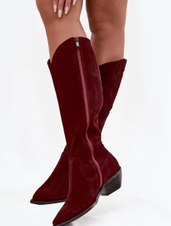 Kozaki Kowbojki Z Naturalnego Zamszu Ocieplane Zazoo 4225 Bordowe