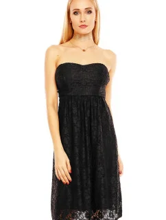 Spoločenské dámske šaty krajkové bez ramienok čierne - Čierna - MAYAADI