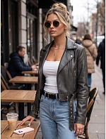 Dámska bunda v štýle Ramones s koženým opaskom, čierna, FashionStreet TY5720 Dámska bunda v štýle Ramones s koženým opaskom, čierna, FashionStreet TY5720