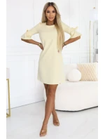 217-12 NEVA Dámske trapézové šaty so zaväzovaním na rukávoch - pastelovo žlté
