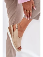 Sandały Damskie Skórzane Na Koturnie Artiker 56C0919 Beżowe