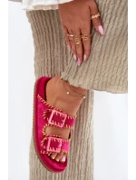 Klapki Damskie Z Klamrami I Ozdobnym Obszyciem Fuksja Visley