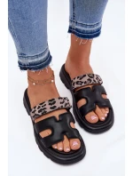 Skórzane Klapki Damskie Z Rzepem Panterka Vinceza 66769 Czarne