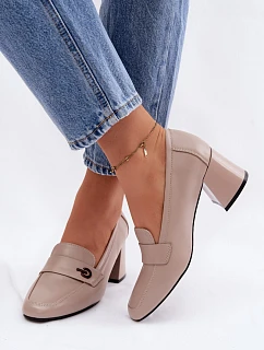 Kožené dámské polobotky na podpatku Vinceza 18119 Béžové