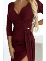 404-5 Dlhé trblietavé šaty s výstrihom a rozparkom na nohách - BROAD s trblietkami