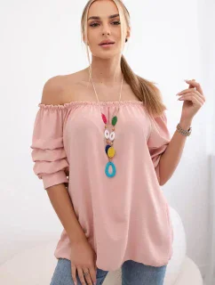 Španielska blúzka s ozdobnými rukávmi púdrovo ružová