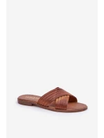 Skórzane Damskie Klapki Lewski Shoes 3682 Camel