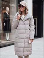 Dlhý prešívaný dámsky kabát v béžovej farbe FashionStreet TY5485
