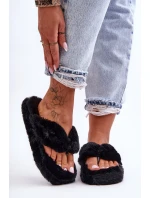 Damskie Futrzane Klapki Papcie Czarne Elma