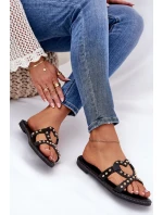 Zdobione Płaskie Klapki Damskie Czarne Adivrae