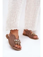 Sandały Damskie Na Płaskim Obcasie Z Ozdobą S.Barski KV27-001 Ciemnobeżowe