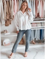 Elegantná dámska saténová oversize košeľa SATINIA white FashionStreet DY0449