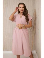 Šaty s ozdobným opaskom tmavo púdrovo ružové Šaty s ozdobným opaskom tmavo púdrovo ružové