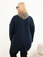 Dámska mikina Plus Size z viskózy s kapucňou a leopardovými vsadkami, granátová Dámska mikina Plus Size z viskózy s kapucňou a leopardovými vsadkami, granátová