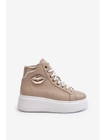 Trampki Damskie Wysokie Na Suwak Lemar Beżowe Katerin