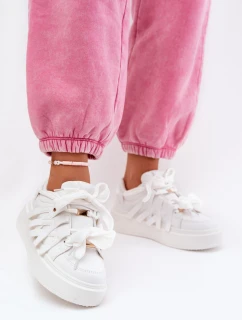 Eko Skórzane Sneakersy Na Platformie Białe Penolle