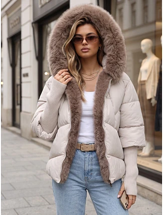 Dámska zimná prešívaná bunda s kožušinou, sivá, FashionStreet TY5986 Dámska zimná prešívaná bunda s kožušinou, sivá, FashionStreet TY5986