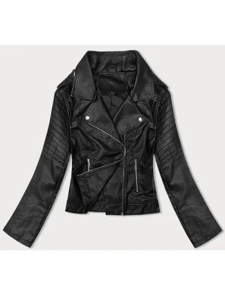 Čierna dámska bunda ramoneska s golierom (11Z8097) Čierna dámska bunda ramoneska s golierom (11Z8097)