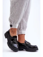 Damskie Półbuty Skórzane Z Ozdobą Czarne Rosefalls