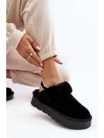 Skórzane Zamszowe Kapcie Damskie Na Platformie Z Futerkiem Czarne Sophienne