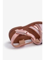 Błyszczące Dziecięce Sandałki Na Rzep Różowe Delphina