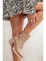 Ocieplane Botki Na Słupku Ze Złotym Detalem Beżowe Ivarisse