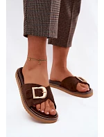 Dámské pantofle s zlatým sponou tmavě béžové Elviane