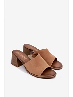 Dámske semišové kožené papuče na podpätku Zazoo 40519 dark beige Dámske semišové kožené papuče na podpätku Zazoo 40519 dark beige
