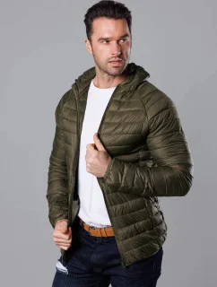 Pánska prešívaná bunda s kapucňou olivová (HM112-7)