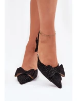 Zdobione Szpilki Z Odkrytą Piętą I Kokardką Czarne Nilandriela