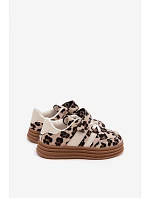 Dievčenské tenisky s leopardím vzorom na suchý zips Beige Satinia