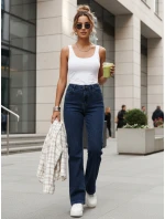 Dámske džínsy s vysokým pásom tmavomodré FashionStreet UY2899