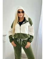 Súprava rebrovaná velúrová mikina + nohavice khaki Súprava rebrovaná velúrová mikina + nohavice khaki