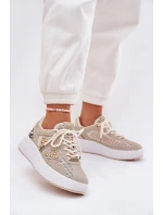 Buty Sportowe Damskie Z Siateczką I Ćwiekami Beżowe Ogalda