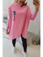 Oversize mikina s asymetrickými bokmi svetlo ružová