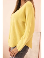 Dámsky viskózový sveter s výstrihom do V žltý