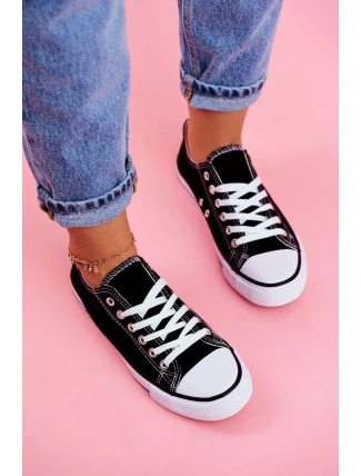 Damskie Klasyczne Trampki Czarne z Białą Podeszwą Omerta