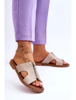 Damskie Klapki Z Ozdobnym Zamkiem Beżowe Lemar Clarence