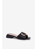 Eleganckie Klapki Damskie Na Klocku Ze Złotym Detalem Vinceza 62229 Czarne