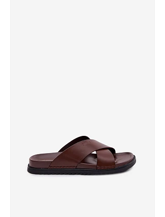 Pánske kožené papuče Big Star TT174218 Dark brown