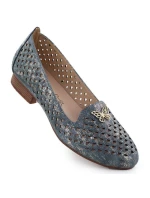 Dámske ažurové topánky na nízkom podpätku modré M.Daszynski SA222-3