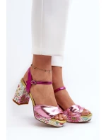 Sandały Damskie Na Słupku W Kwiaty D&A CR980 Różowe