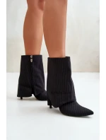 Botki Damskie W Paski Na Szpilce Z Wywiniętą Cholewką I Noskami W Szpic Czarne Naritua