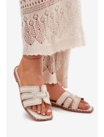 Zdobione Klapki Na Płaskim Obcasie Beżowe Anniles