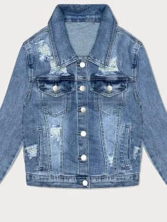 Svetlomodrá dámska džínsová bunda s roztrhaním (GD9215-K)