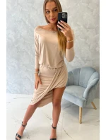 Asymetrické šaty, 3/4 rukávy, béžová farba