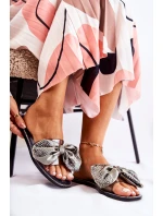 Damskie Gumowe Klapki Z Kokardą Czarno-Szare Meriden