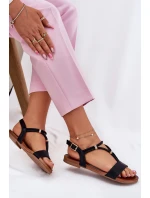 Damskie Płaskie Sandały Z Paskami S.Barski KV51-120 Czarne