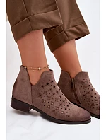 Dámské perforované kotníkové boty na nízkém podpatku Vinceza 58626 tmavě béžové