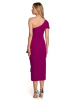 K146 Šaty na jedno rameno - rubínové